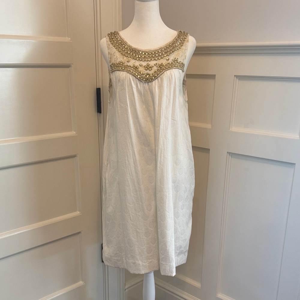 Maeve White Dress with Gold Accents by Anthropologie